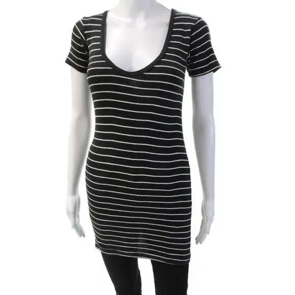 Edith A. Miller Women Striped Black Cotton Blend T-Shirt Dress Size S - Picture 1 of 4